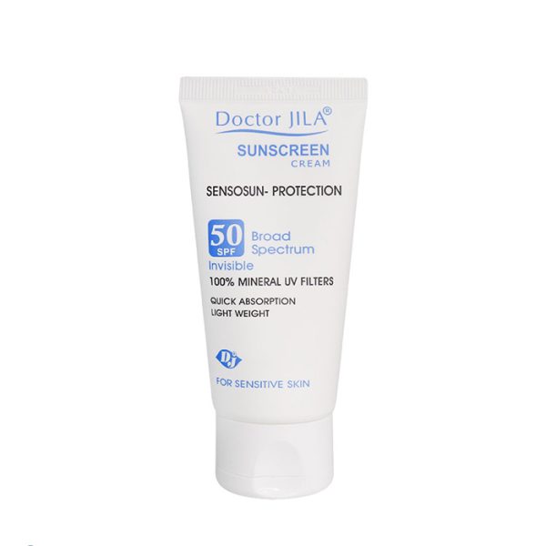 بسته‌بندی کرم ضد آفتاب سنسوسان پروتکشن SPF50 بی‌رنگ دکتر ژیلا