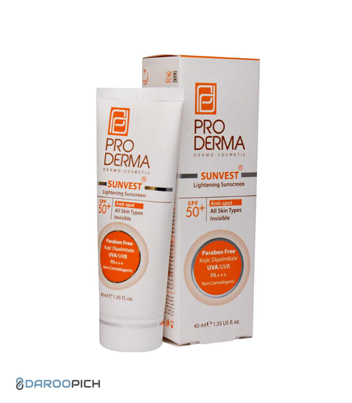 کرم ضدآفتاب و روشن کننده لک های پوست بی رنگ SPf 50 پرودرما