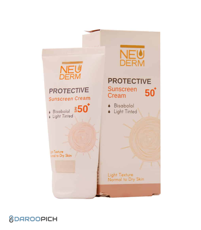 نئودرم کرم ضد آفتاب SPF50 مدل پروتکتیو رنگی روشن مناسب پوست های معمولی و خشک