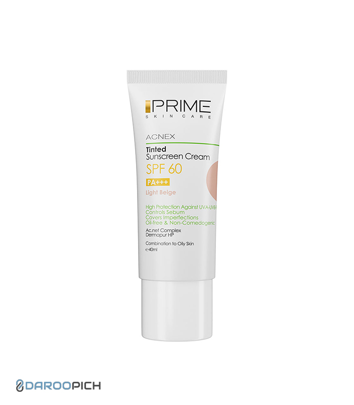 پرایم کرم ضد آفتاب رنگی (بژ روشن) SPF60 پوست مختلط تا چرب 40 میلی لیتر