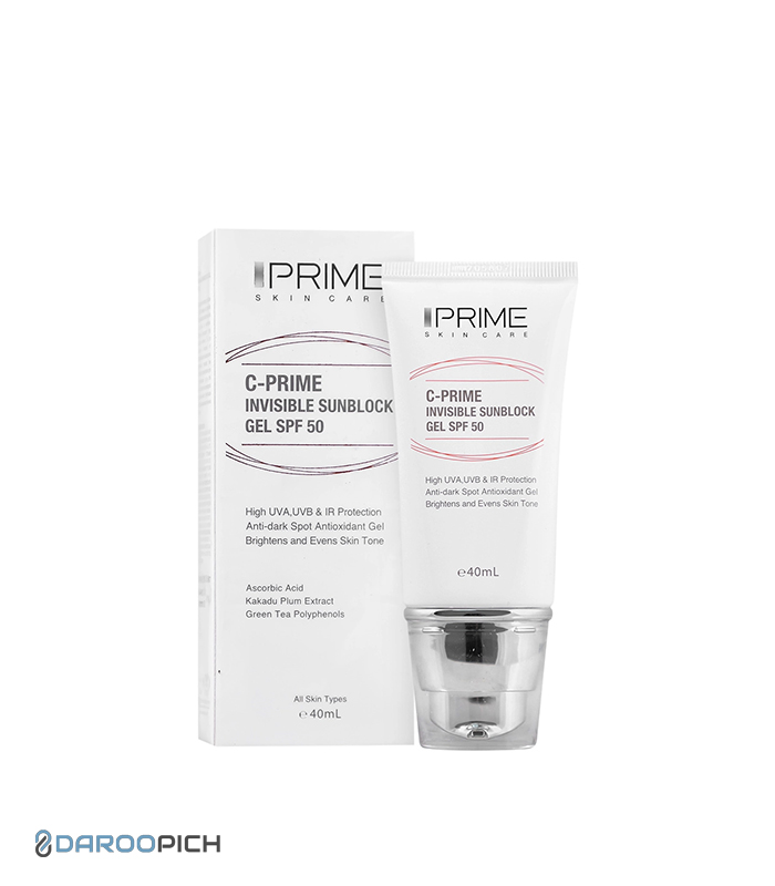 پرایم ژل ضد آفتاب ویتامین C آنتی اکسیدان SPF50 مناسب انواع پوست 40 میلی لیتر