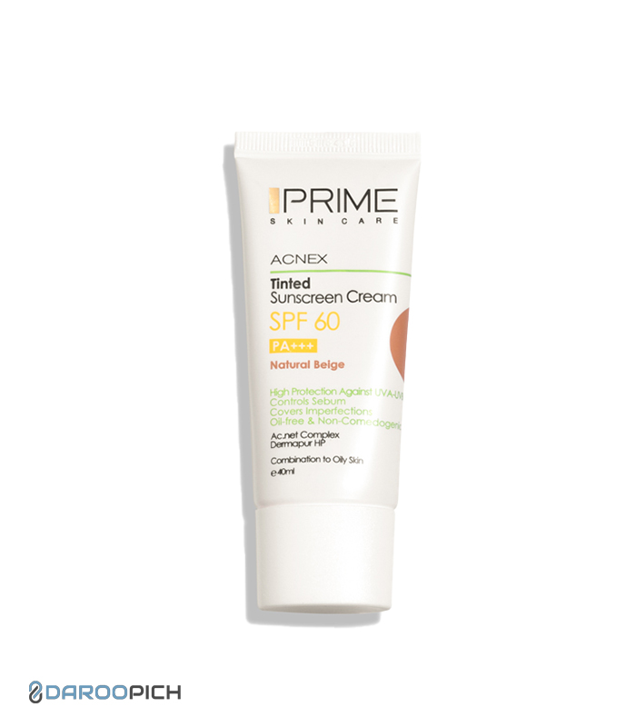 پرایم کرم ضد آفتاب رنگی (بژ طبیعی) SPF60 پوست مختلط تا چرب 40 میی لیتر