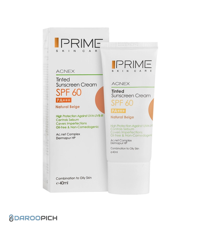 پرایم کرم ضد آفتاب رنگی (بژ طبیعی) SPF60 پوست مختلط تا چرب 40 میی لیتر