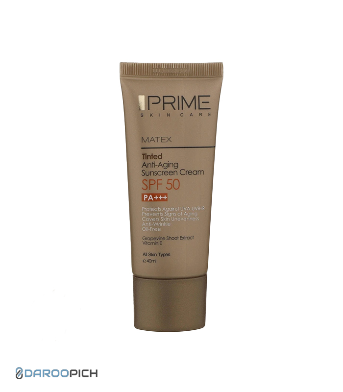 کرم ضد آفتاب جوان کننده رنگی SPF50 پرایم مناسب انواع پوست فاقد چربی